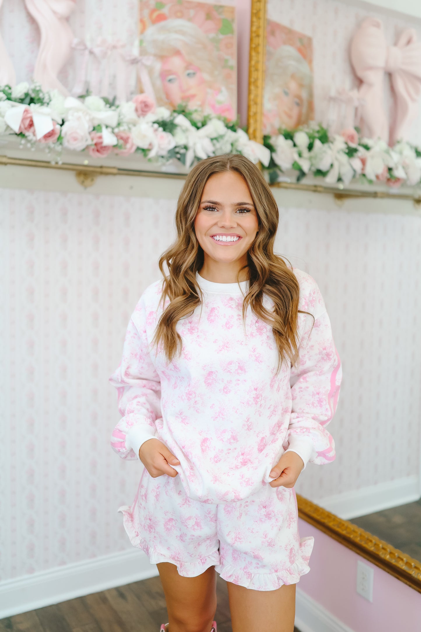 Megan Floral French Terry Set - Pink