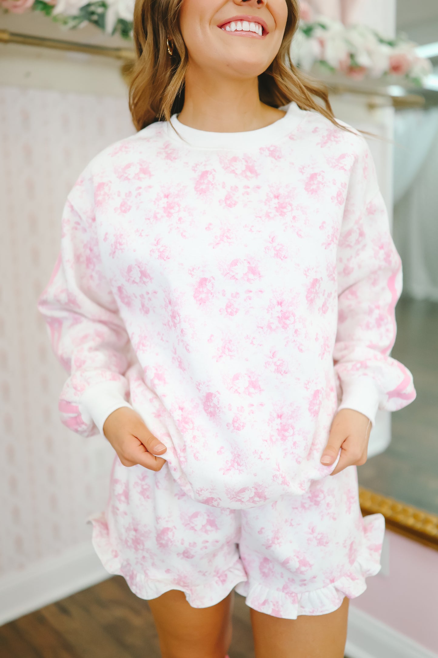 Megan Floral French Terry Set - Pink