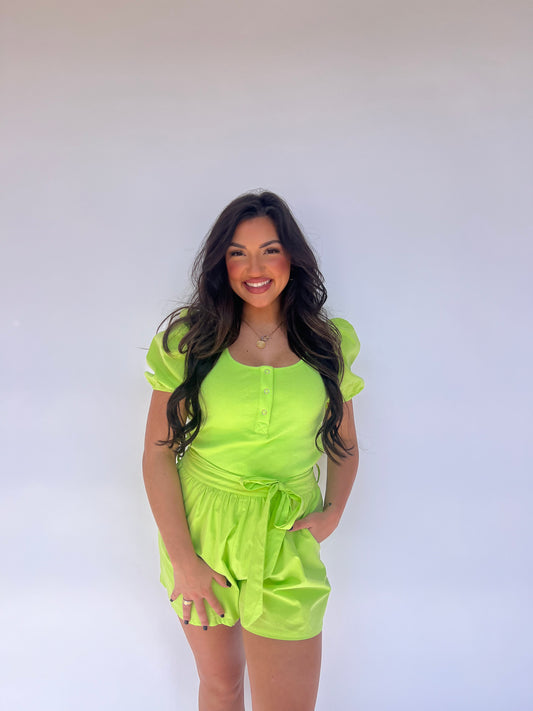 Stella Romper- Electric Lime