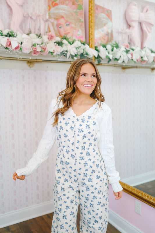 Whitney Floral Jumpsuit - Cream/Blue