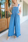 Journey Wide Leg Ruffle Hem Denim Overalls - Medium Wash