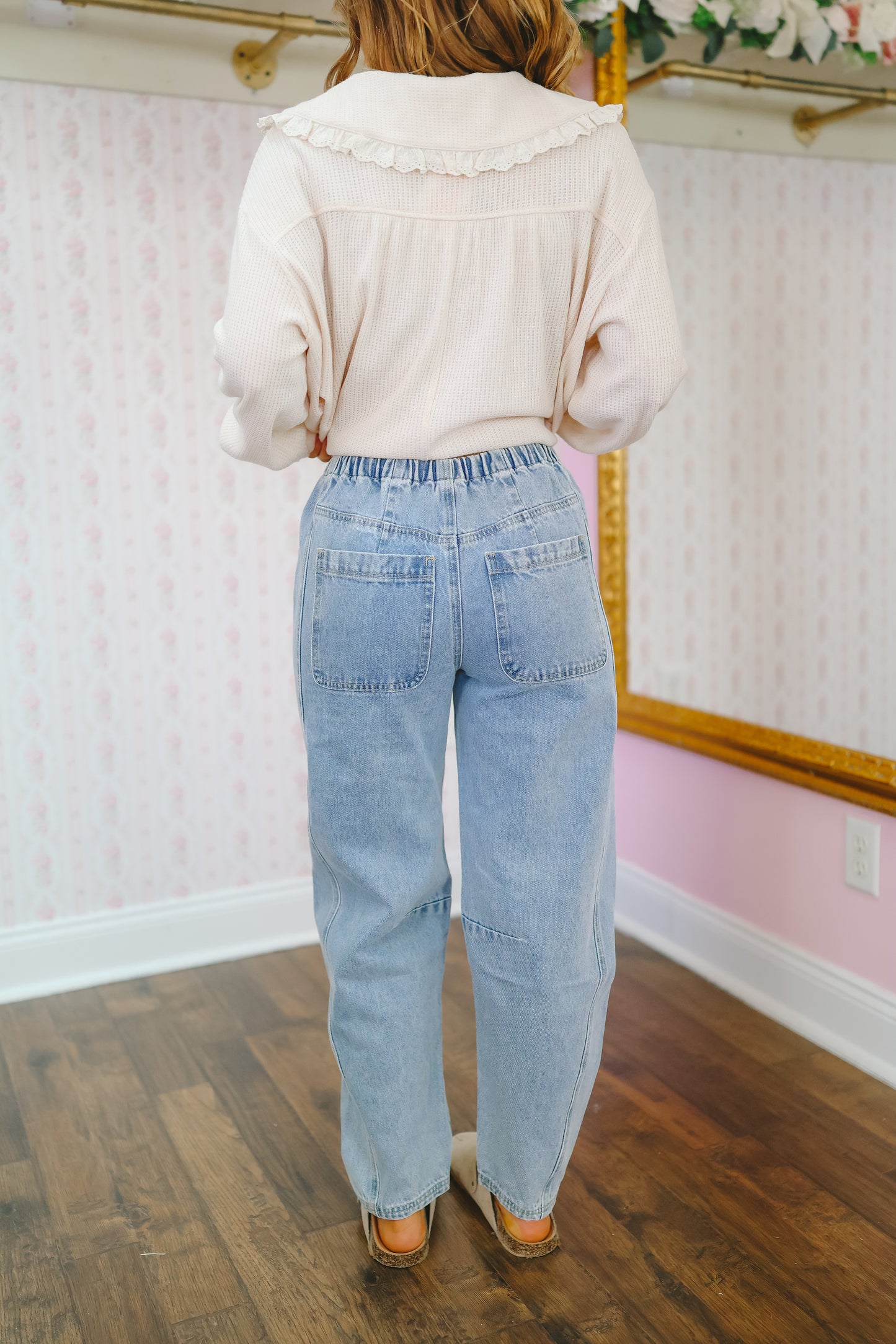 Daniela Mid-Rise Drawstring Barrel Jeans - Medium Wash