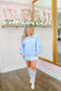 Alisha Lace Trim Bow Sleeves Pullover – Blue