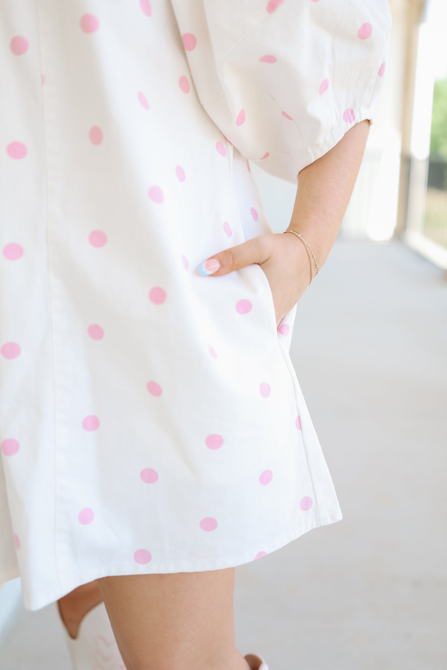 Elsie Bubble Sleeve Polka Dot Romper - Cream/Pink