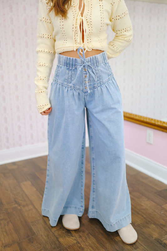 Melanie Button Up Wide Leg Jeans - Light Wash