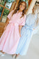 Rosalina Seersucker Striped Bow Back Midi Dress - Lt. Blue/White
