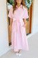 Rosalina Seersucker Striped Bow Back Midi Dress - Pink/White