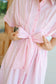 Rosalina Seersucker Striped Bow Back Midi Dress - Pink/White