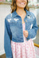 Lottie Crochet Bow & Lace Heart Denim Jacket - Medium Wash
