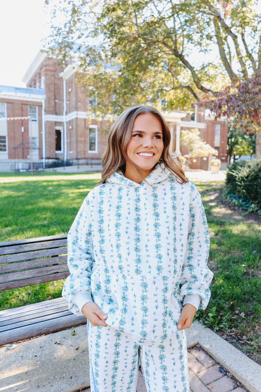 Carlita Floral Oversized Hoodie - Blue