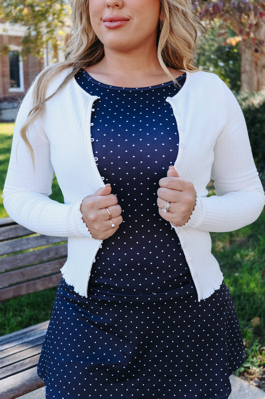 Greer Ribbed Button Down Top - White