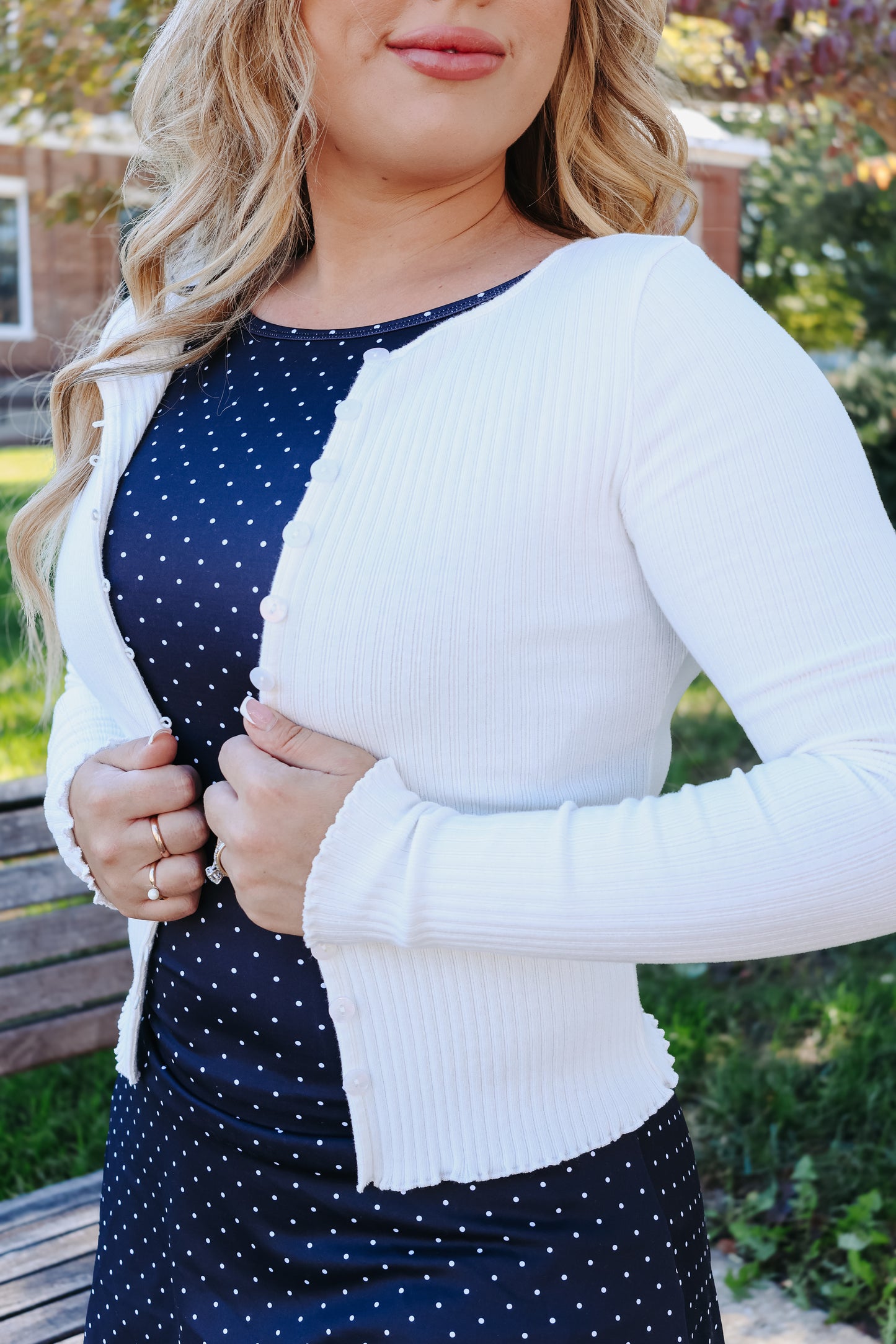 Greer Ribbed Button Down Top - White