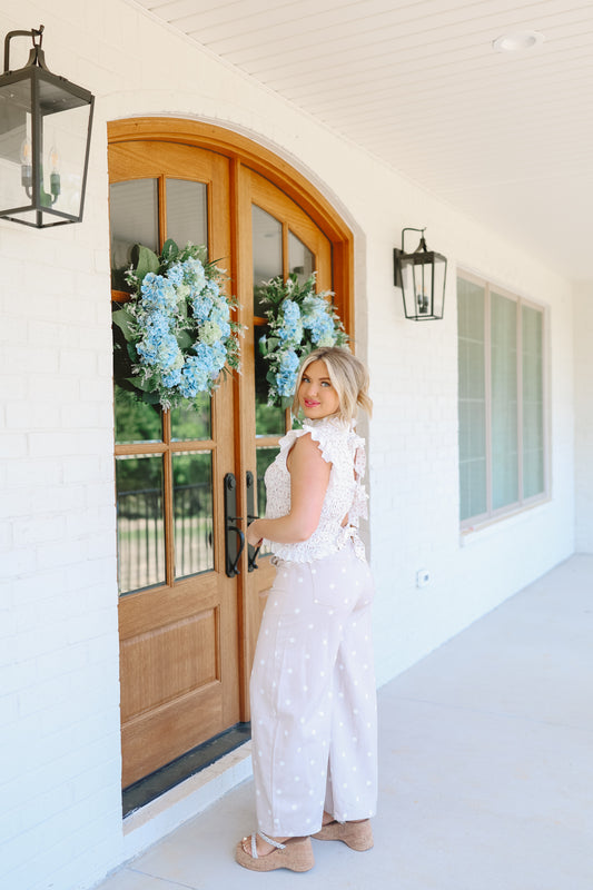 Izabella Floral Smocked Ruffle Sleeve Back Bow Top - Off White