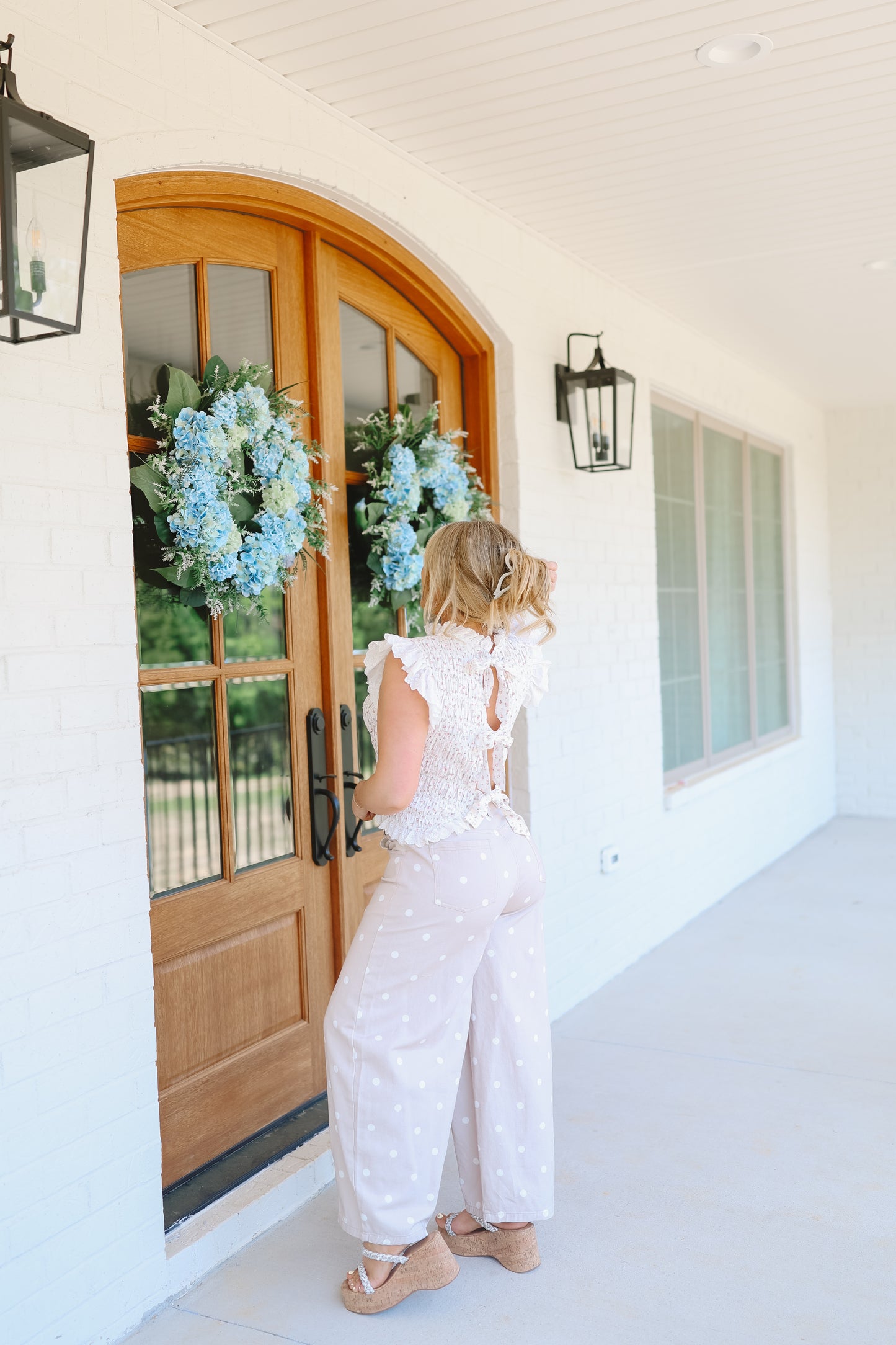 Izabella Floral Smocked Ruffle Sleeve Back Bow Top - Off White
