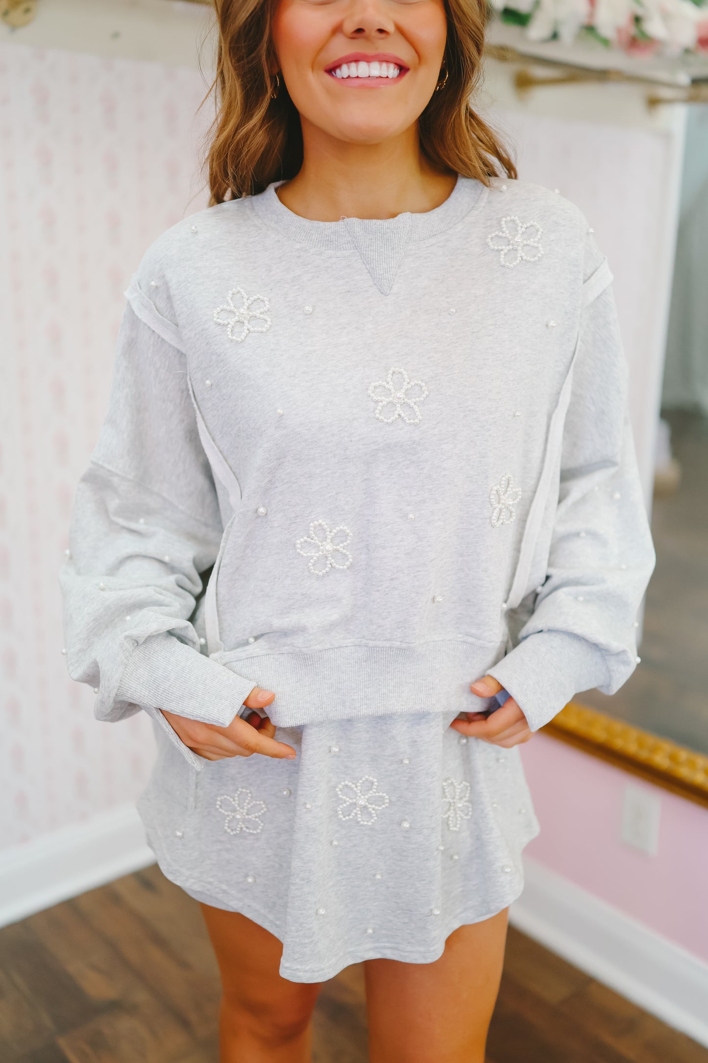 Hanes Pearl Floral Skort Set - Heather Grey