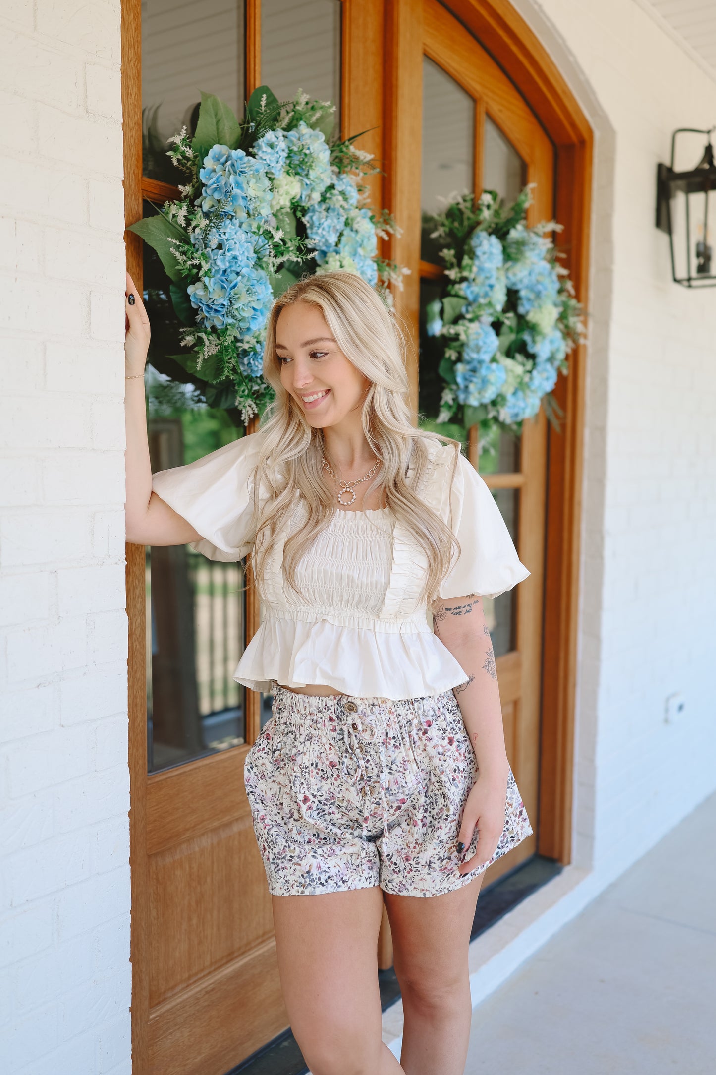 Archer Ditsy Floral Smocked Button Down Shorts - Multi