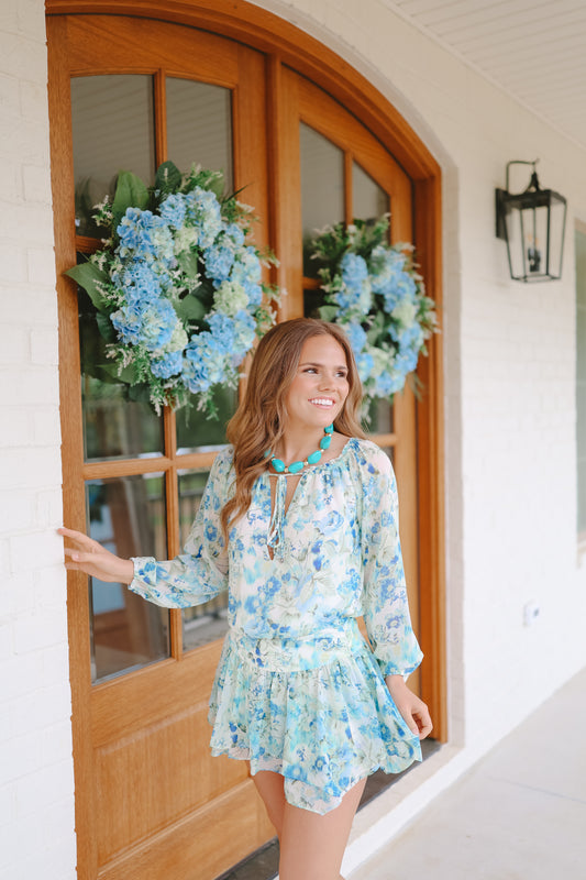 Riviera Vibrant Floral Dress - Blue