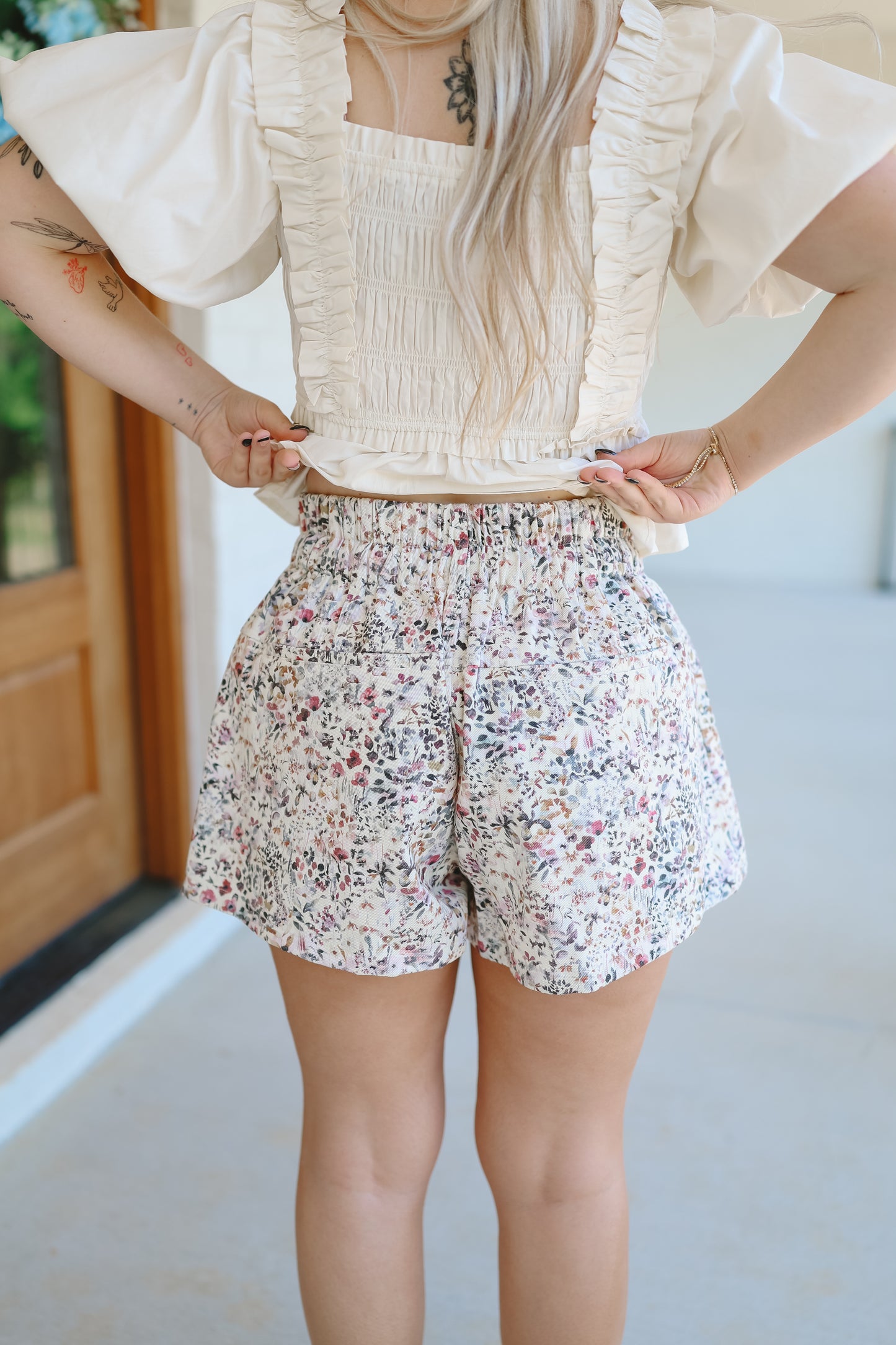 Archer Ditsy Floral Smocked Button Down Shorts - Multi