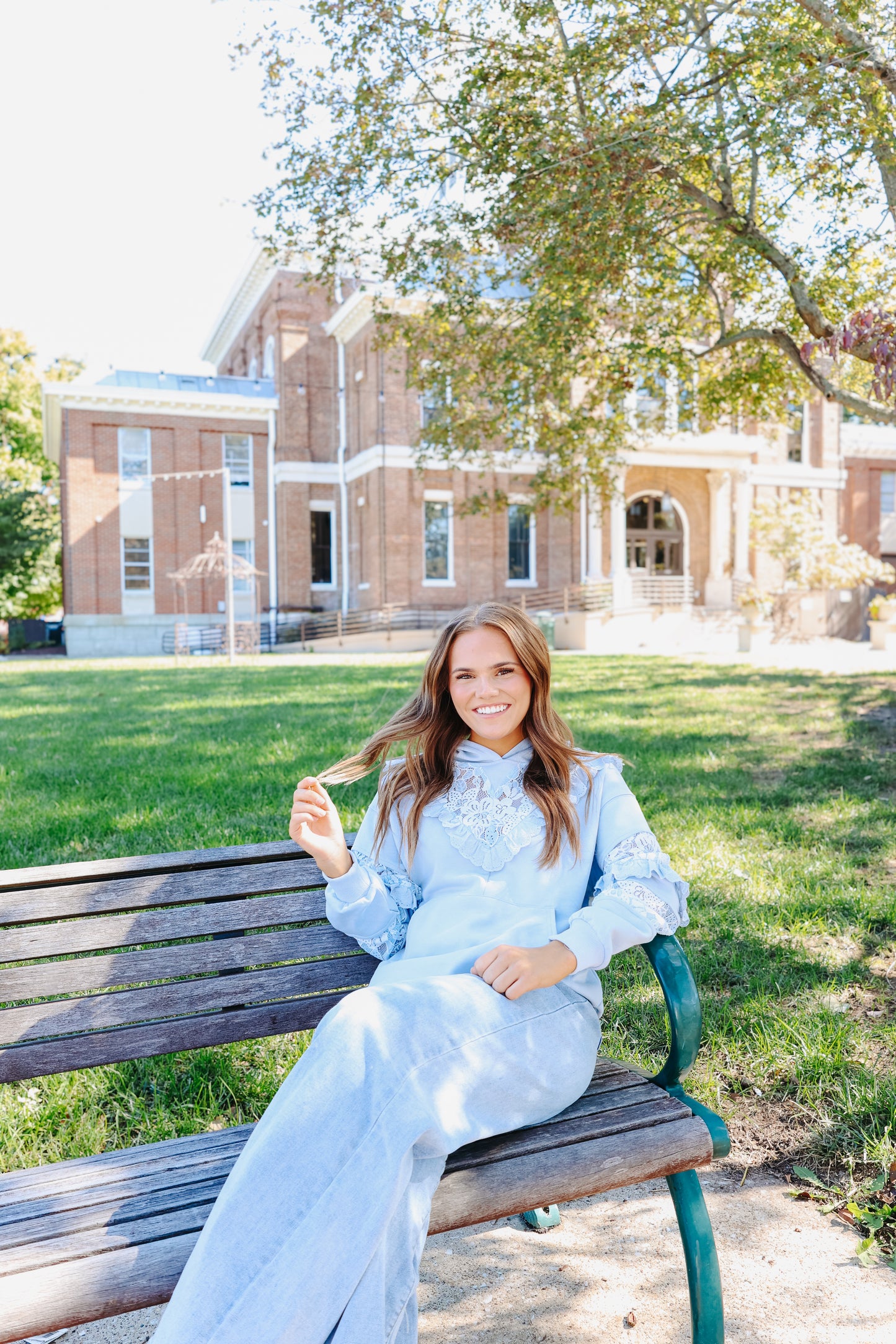 Emma Rose Lace Ruffle Hoodie - Blue