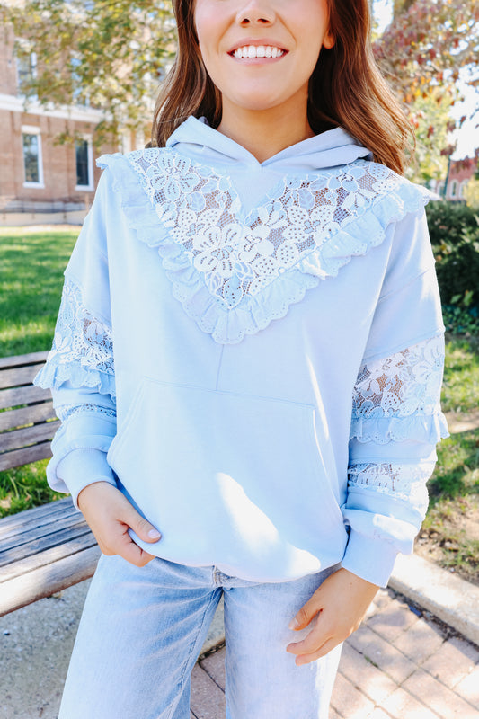Emma Rose Lace Ruffle Hoodie - Blue