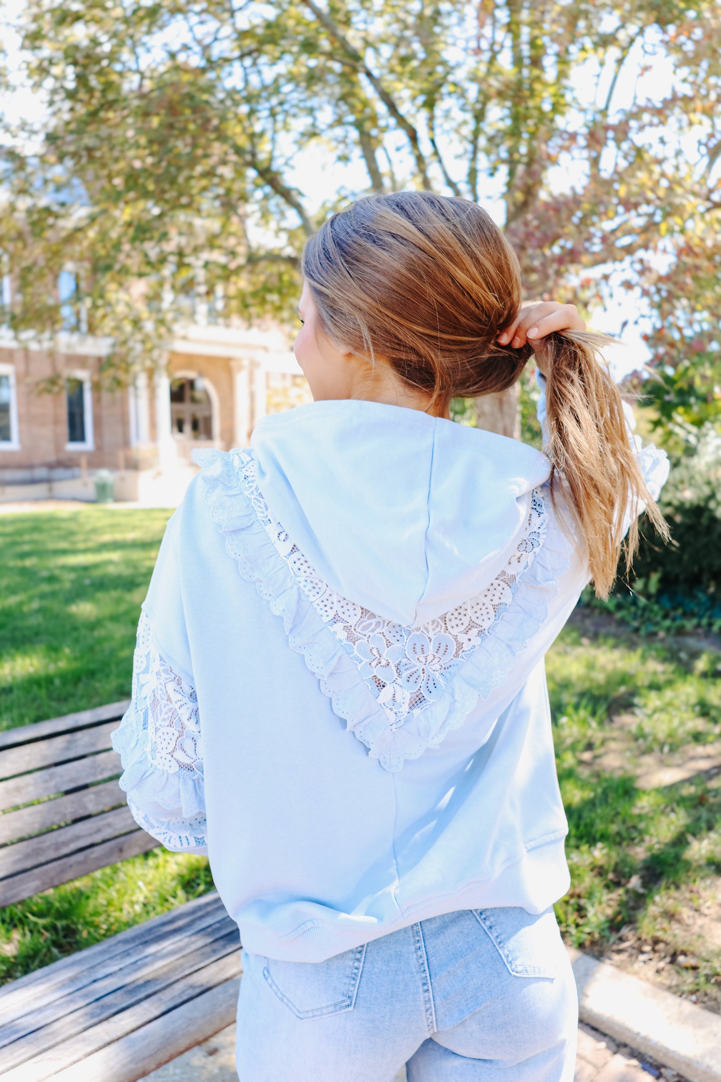 Emma Rose Lace Ruffle Hoodie - Blue