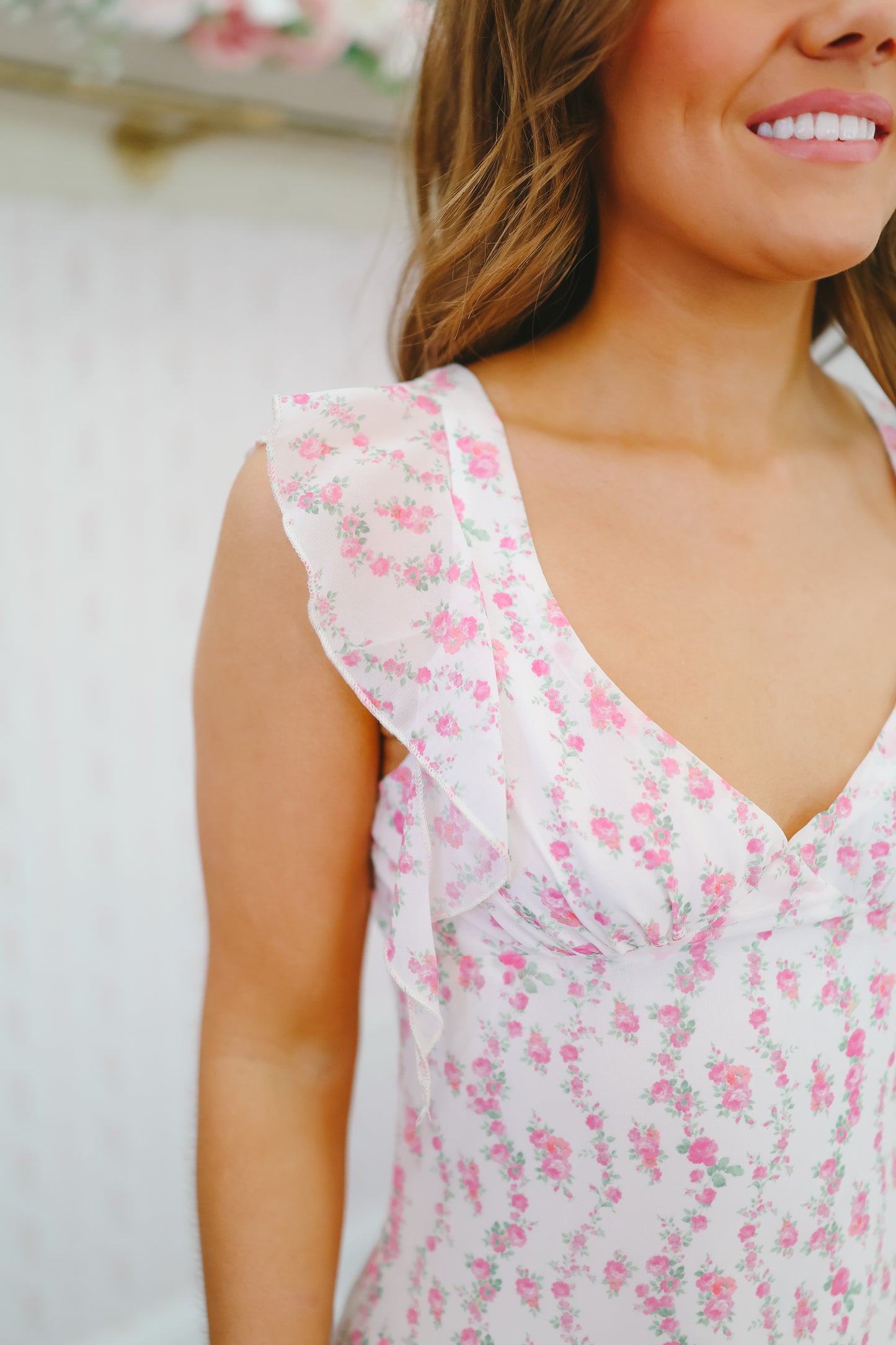 Faith Floral Flutter Sleeve Maxi Dress - Light Pink