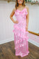 Jada Floral Bow Satin Maxi Dress - Pink