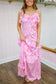 Jada Floral Bow Satin Maxi Dress - Pink
