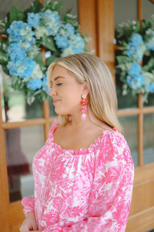 Florena Petal Tiered Statement Earrings - Pink