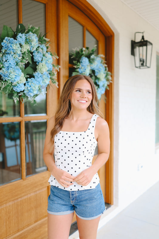 Sandy Polka Dot Peplum Top - Ivory/Black