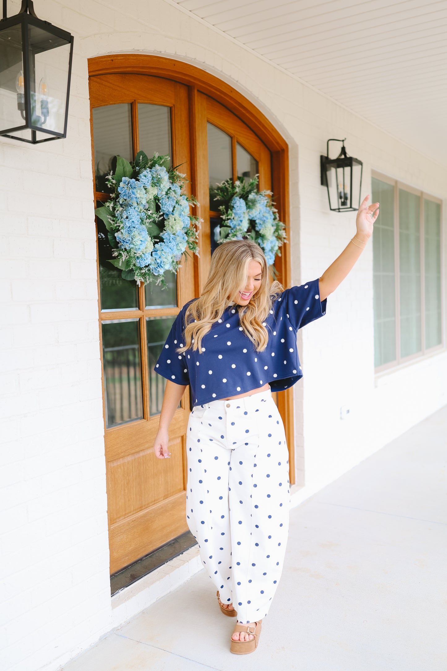 Annalyn Sequin Polka Dot Short Set - Navy/White