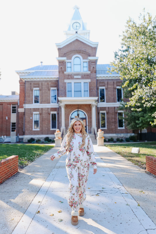 Poppy Floral Joggers - Tan