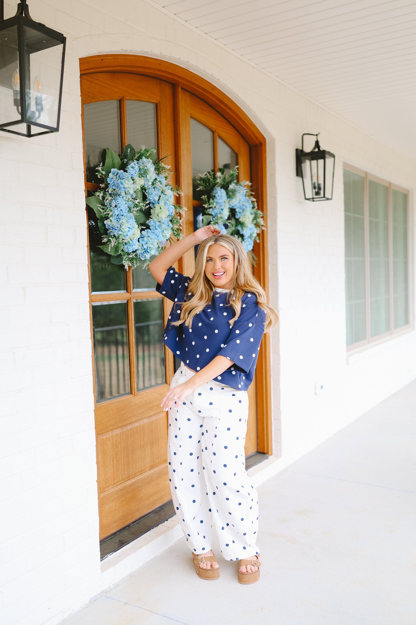 Annalyn Sequin Polka Dot Short Set - Navy/White