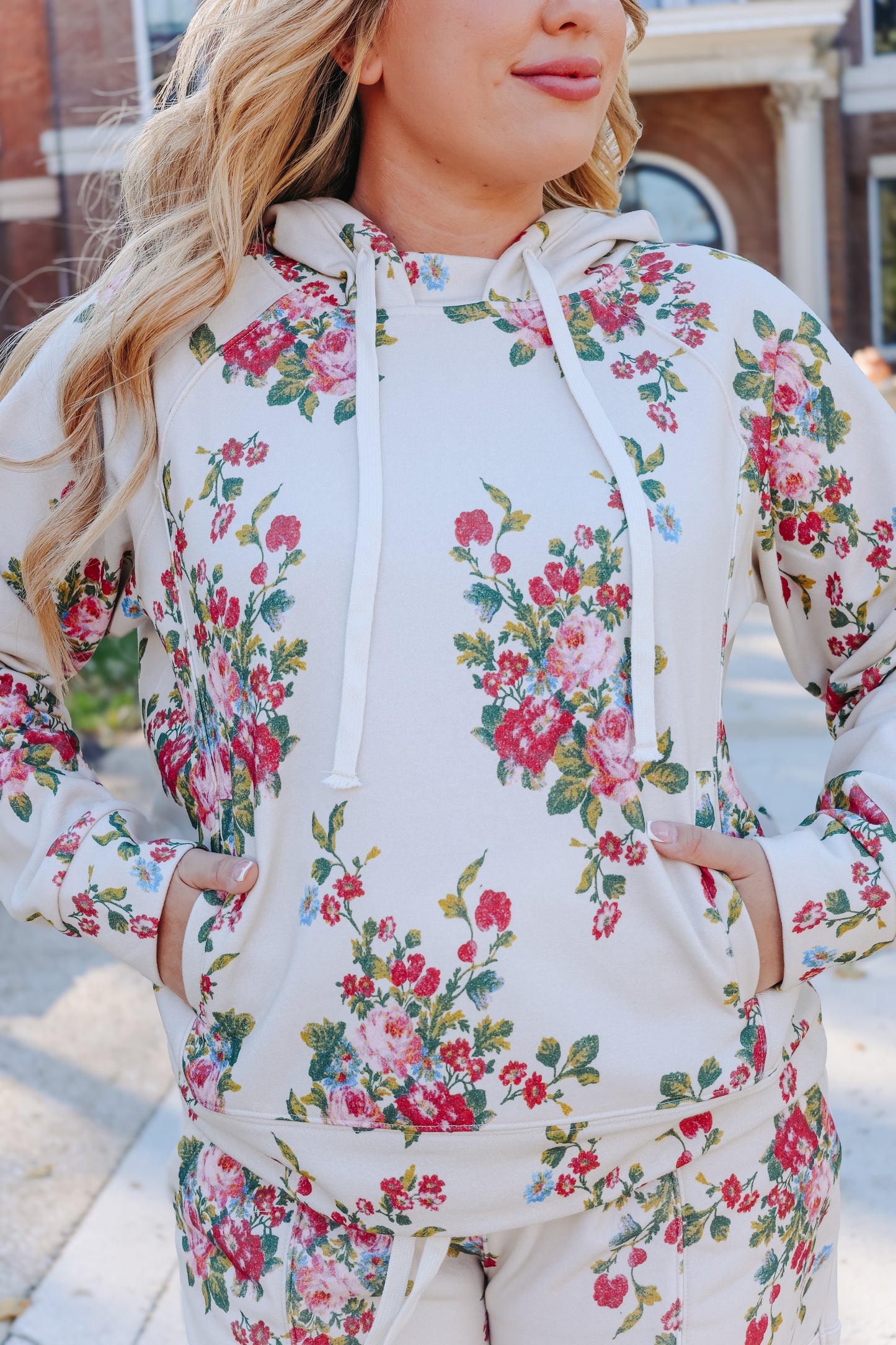 Poppy Floral Hoodie - Tan