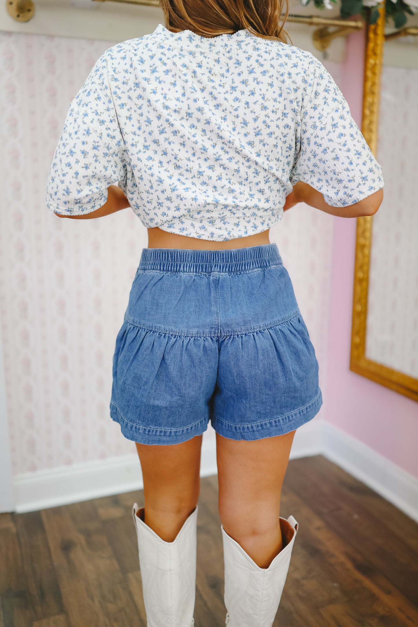 Shaylyn Pleated Denim Shorts - Dark Wash