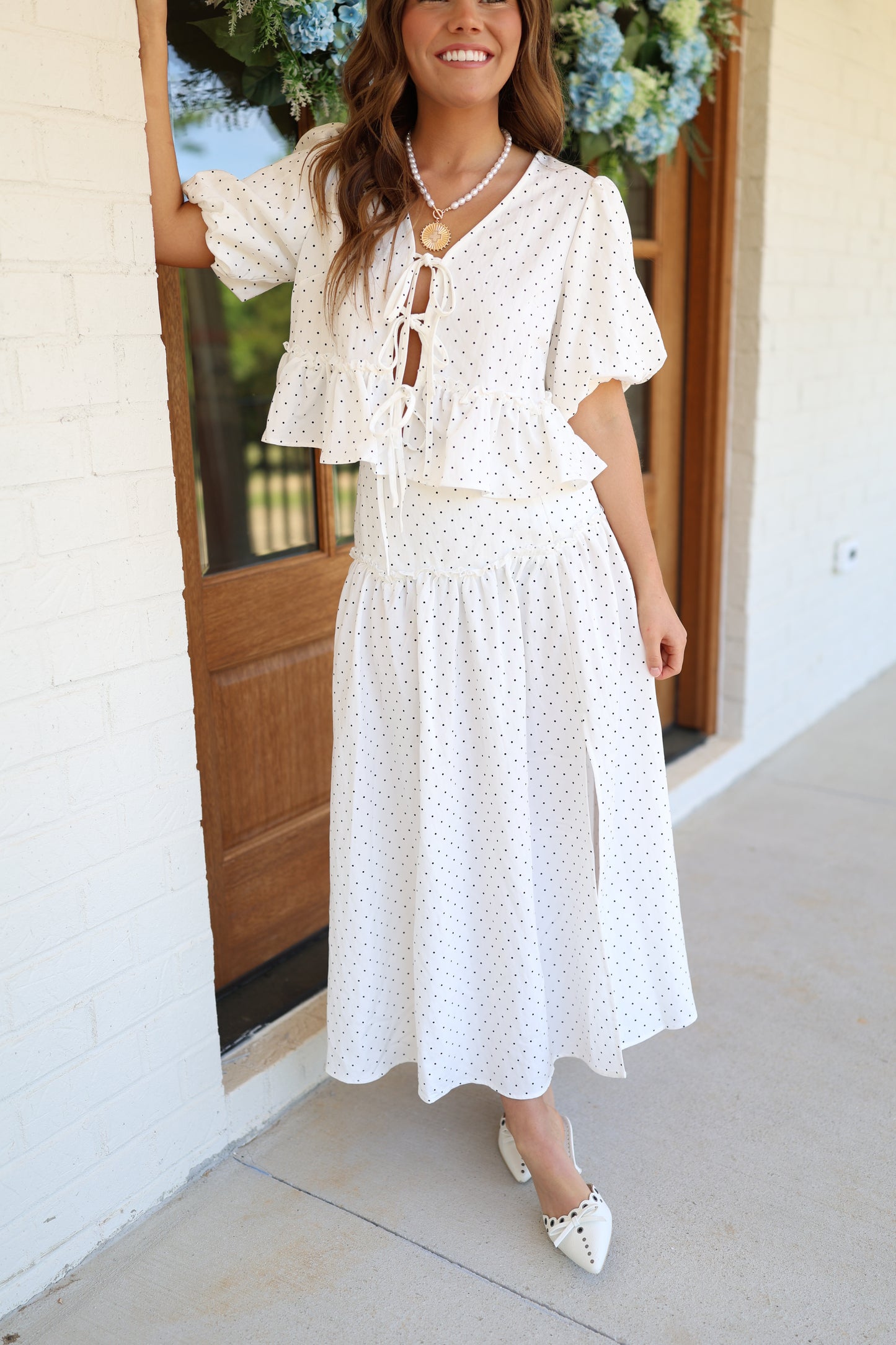 Codie Polka Dot Bubble Sleeve Top - Off White/Black