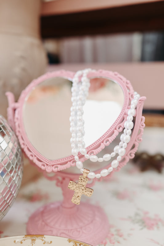 Rhea Pearl Cross Necklace - Gold