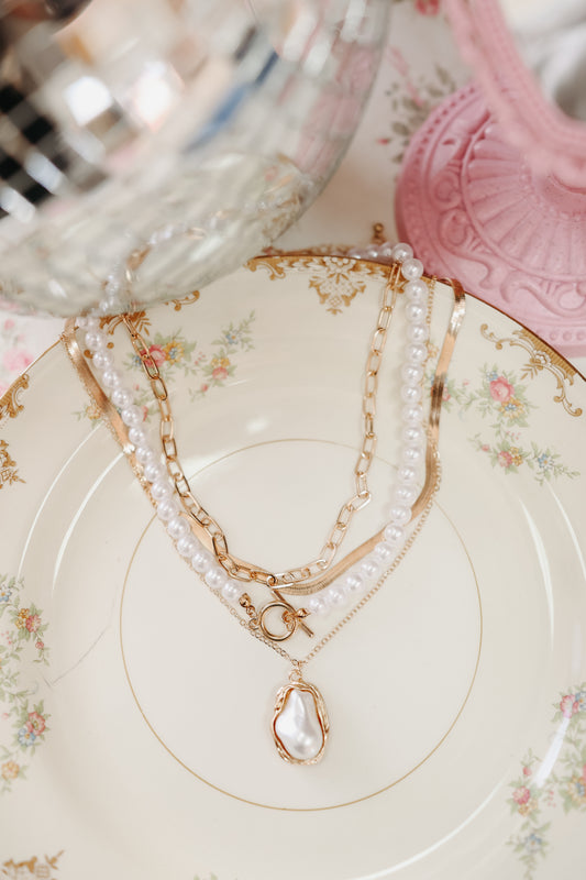 Patsy Pearl Layered Charm Necklace - Gold
