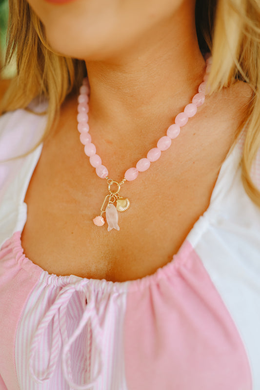 Tropical Coast Fish Charm Necklace - Pink