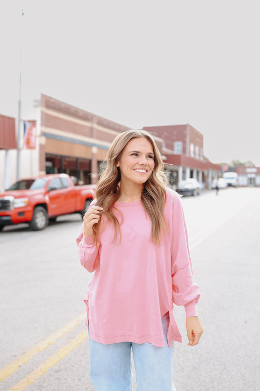 Hannah Oversized Long Sleeve Top - Pink