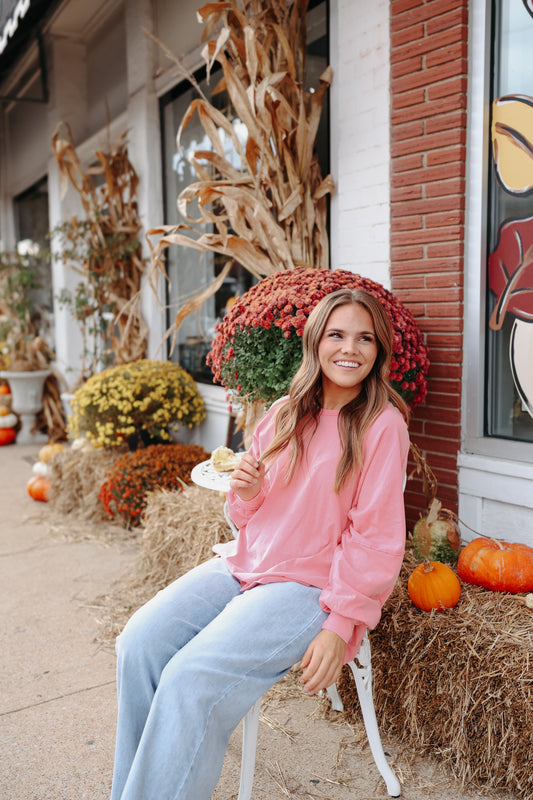 Hannah Oversized Long Sleeve Top - Pink