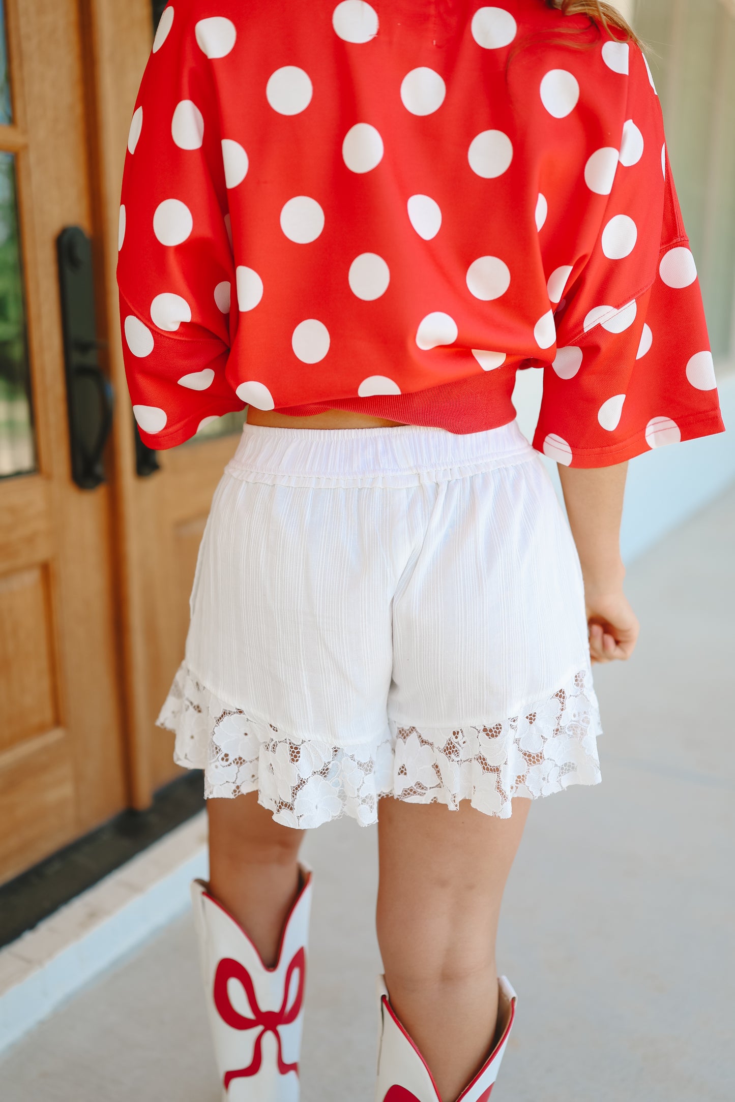 Karson Ruffle Hem Lace Shorts - Off White