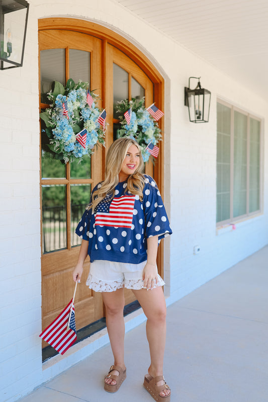 All American Cutie Polka Dot Top - Navy