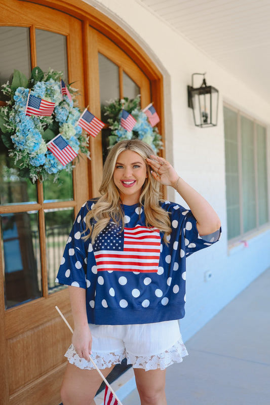 All American Cutie Polka Dot Top - Navy