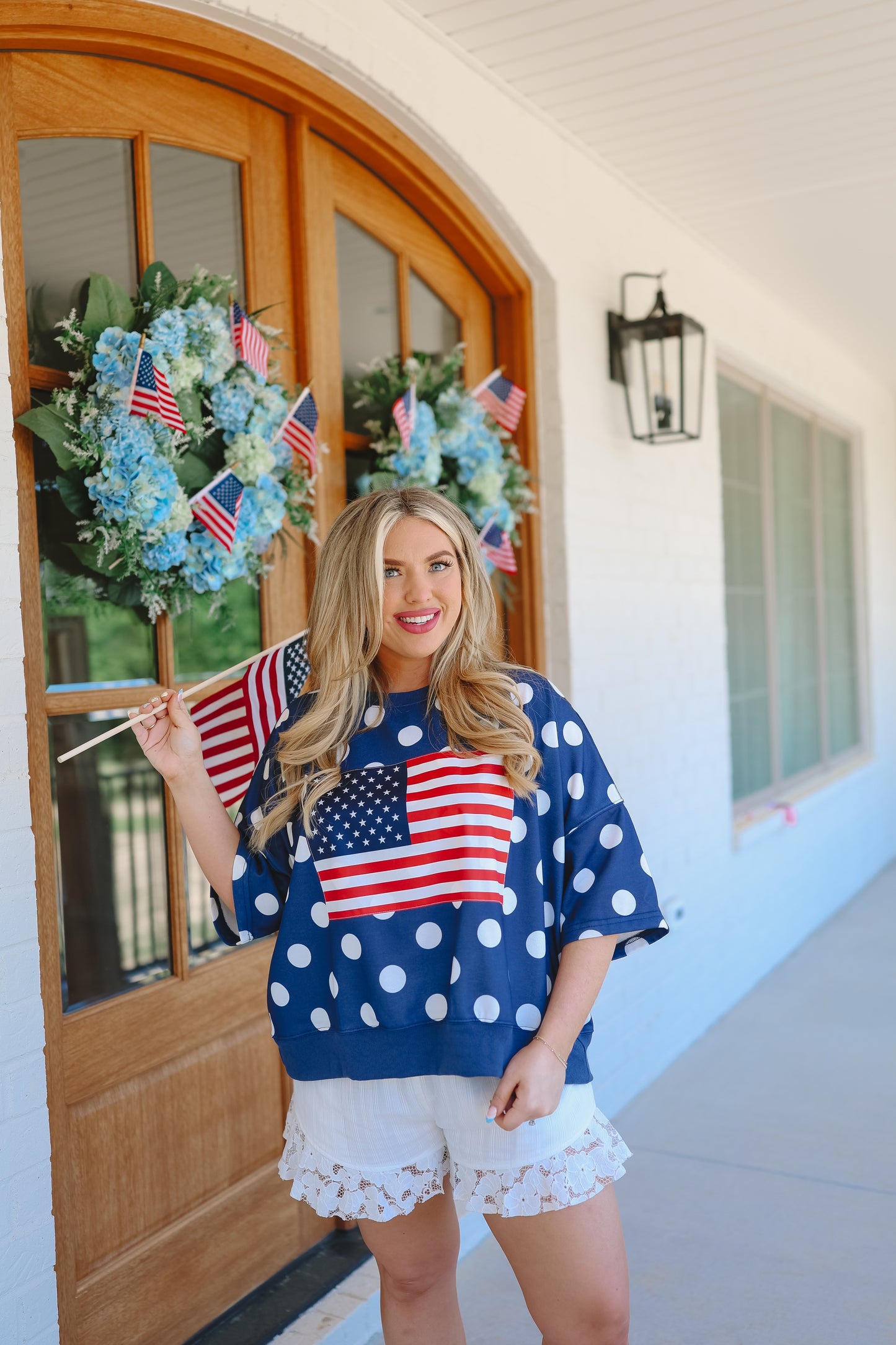All American Cutie Polka Dot Top - Navy