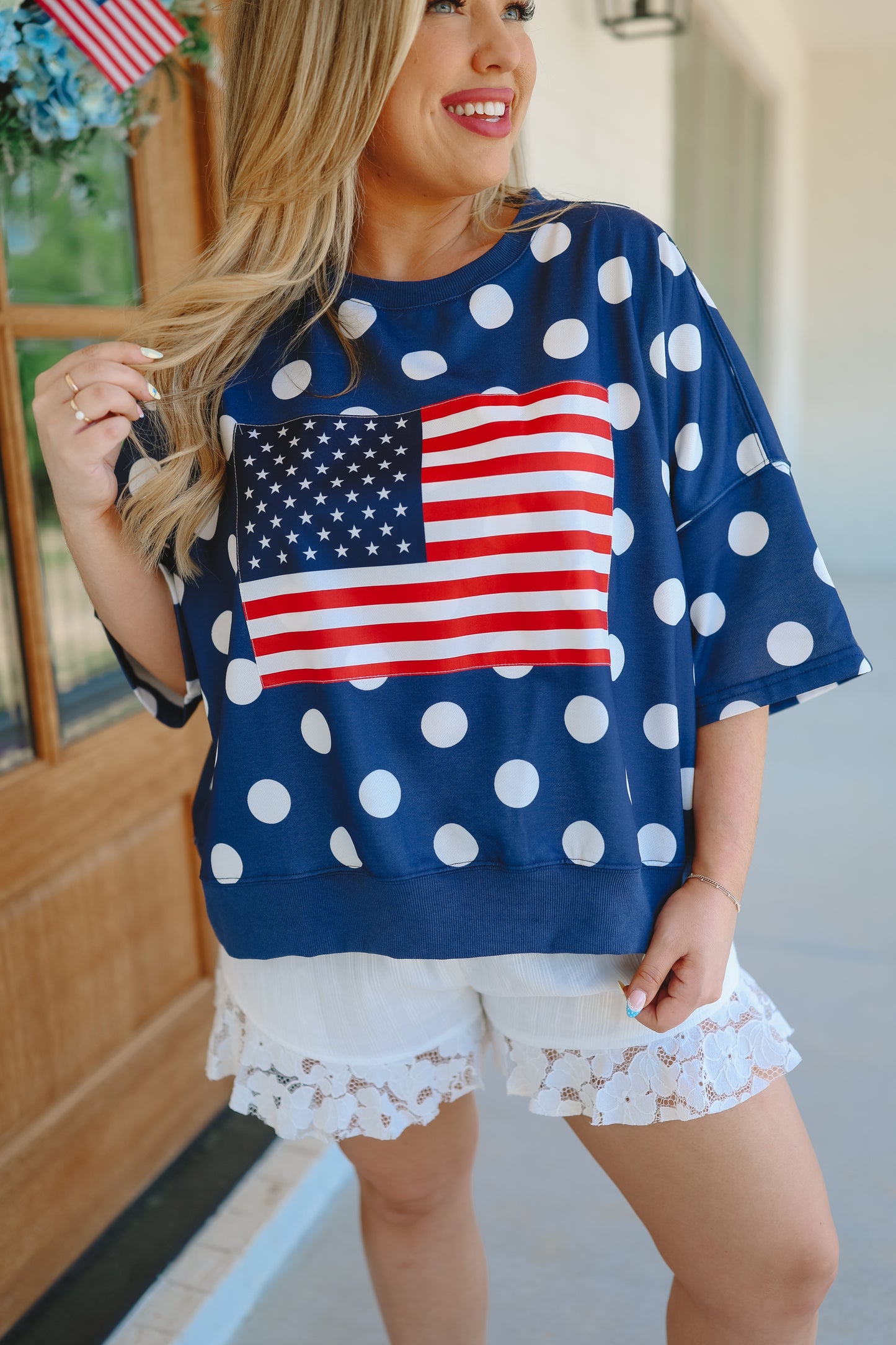 All American Cutie Polka Dot Top - Navy