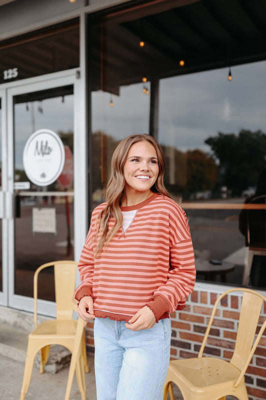 Avery Cropped Striped Top - Coral Multi