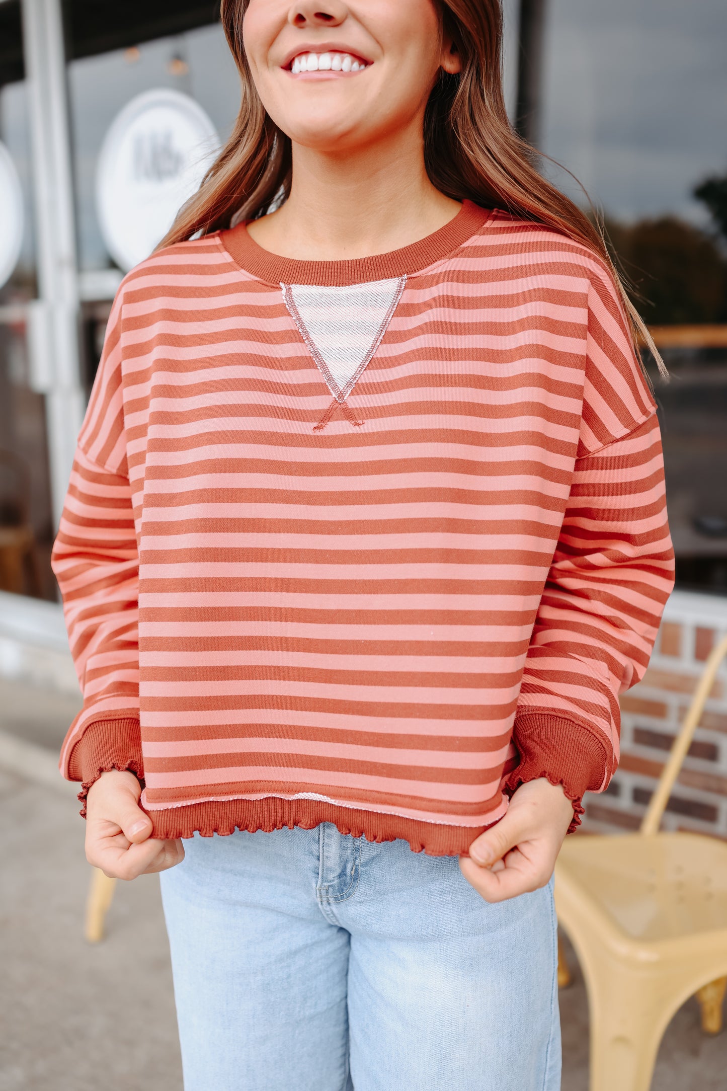 Avery Cropped Striped Top - Coral Multi