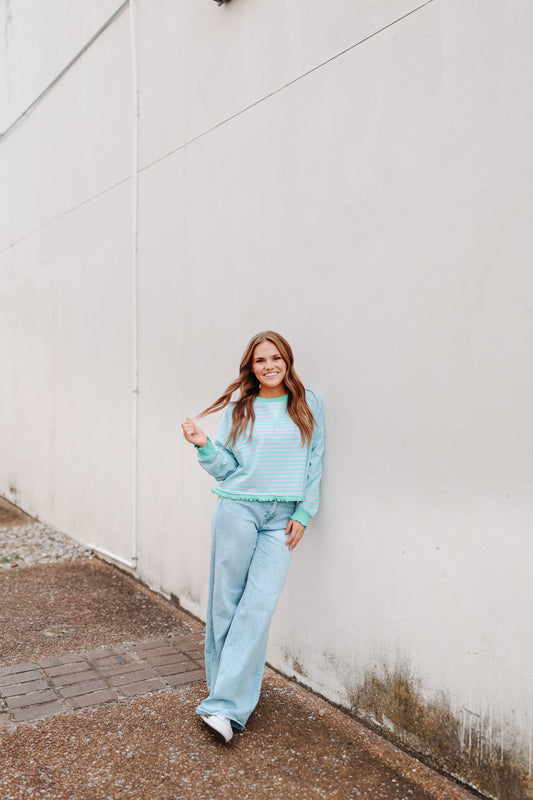 Ginny Striped Cropped Top - Jade/Purple