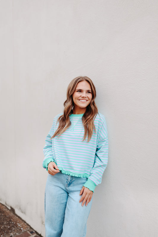 Ginny Striped Cropped Top - Jade/Purple